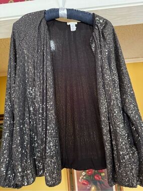 Chicos Sequin Open-Front Women's Cardigan Sweater - Black silver sold out size 2